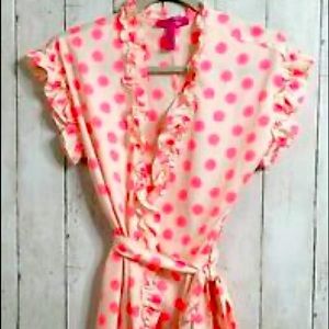 Betsey Johnson - pink polka dot short robe - medium